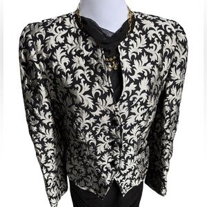 Ungaro Ter Metallic Brocade Blazer | Black & Ivory Jacquard | Size 10